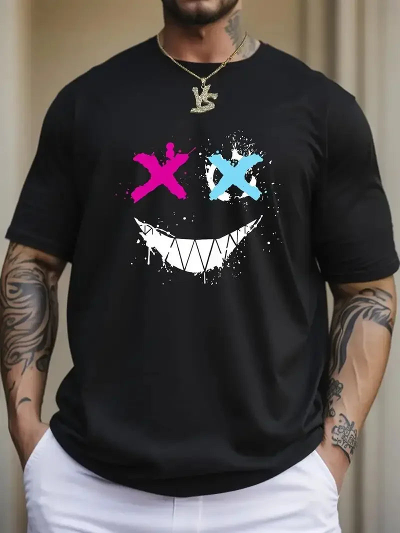 Camiseta Gráfica Masculina com Estampa de Rosto Sorrindo