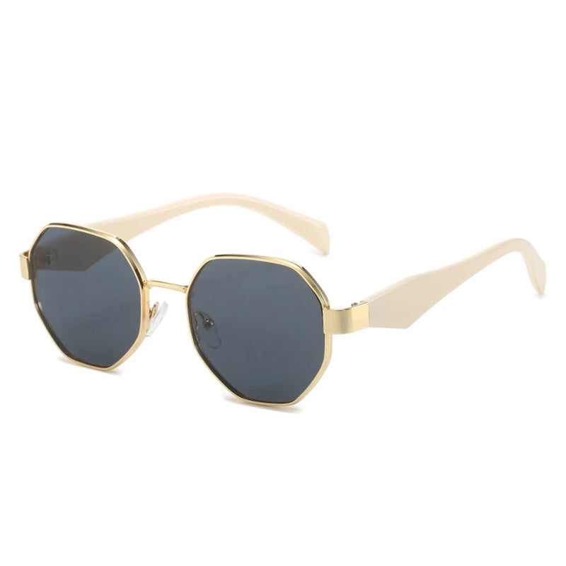 Óculos de Sol Retro Femininos - Armação de Metal Poligonal de Luxo