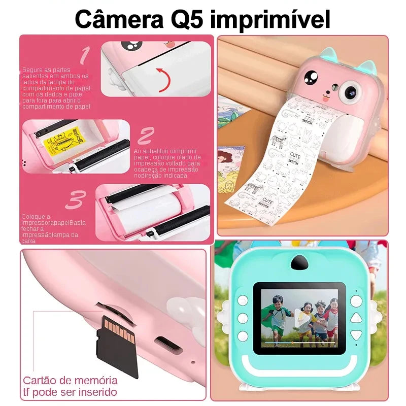 Câmera Digital Infantil 1080P HD com Impressão Instantânea – Foto e Vídeo + Cartão de Memória 32GB